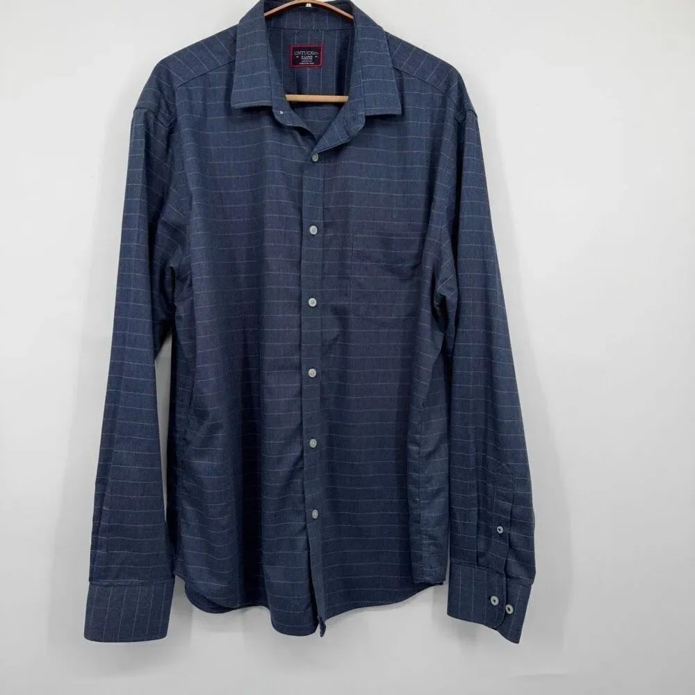UNTUCKit Blue Grid Check Wrinkle Free Long Sleeve Button Down Giuliano Shirt XL